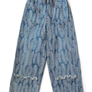 12OZ MAGPIE DENIM W-KNEE EASY BAGGY PANTS - FEATHER